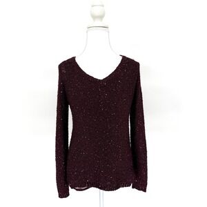 Holiday‎ Sparkly Apt. 9 Sequin Long Sleeve V Neck Sweater PS Burgundy
